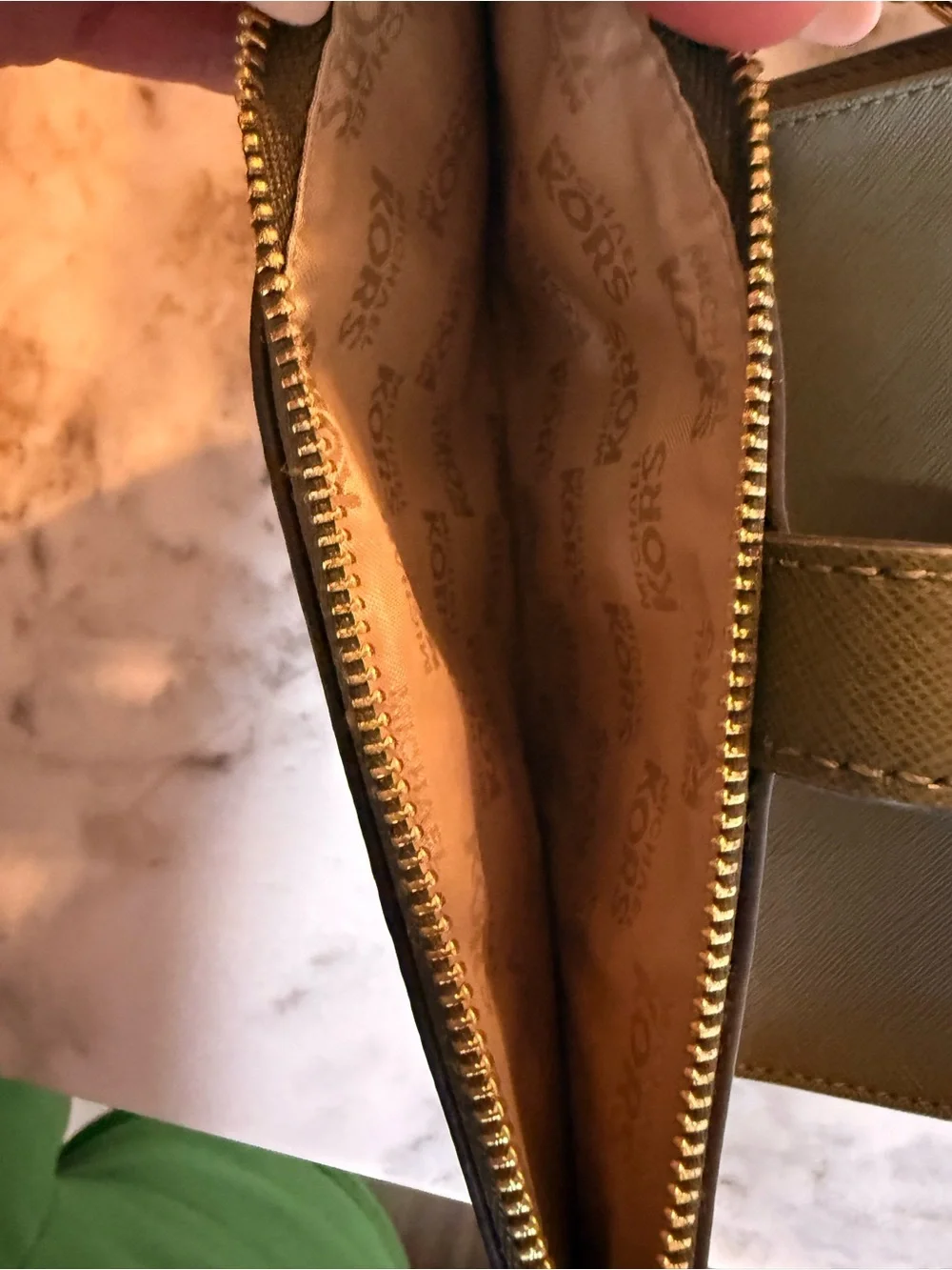 Michael Kors Black Wristlet with Green Palm Print